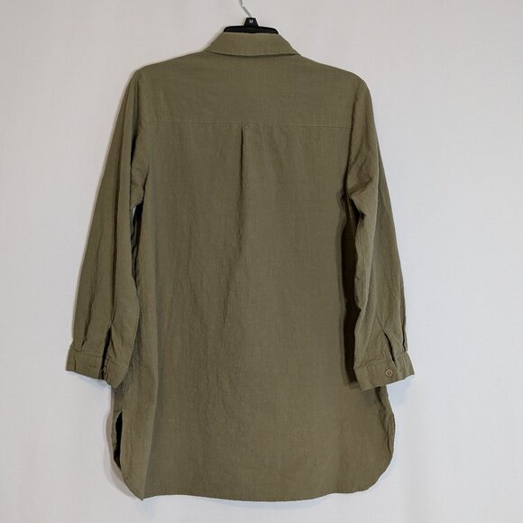 Olive Green Cotton 3/4 Sleeve, Collared Button Blouse; Size M - Picture 2 of 6